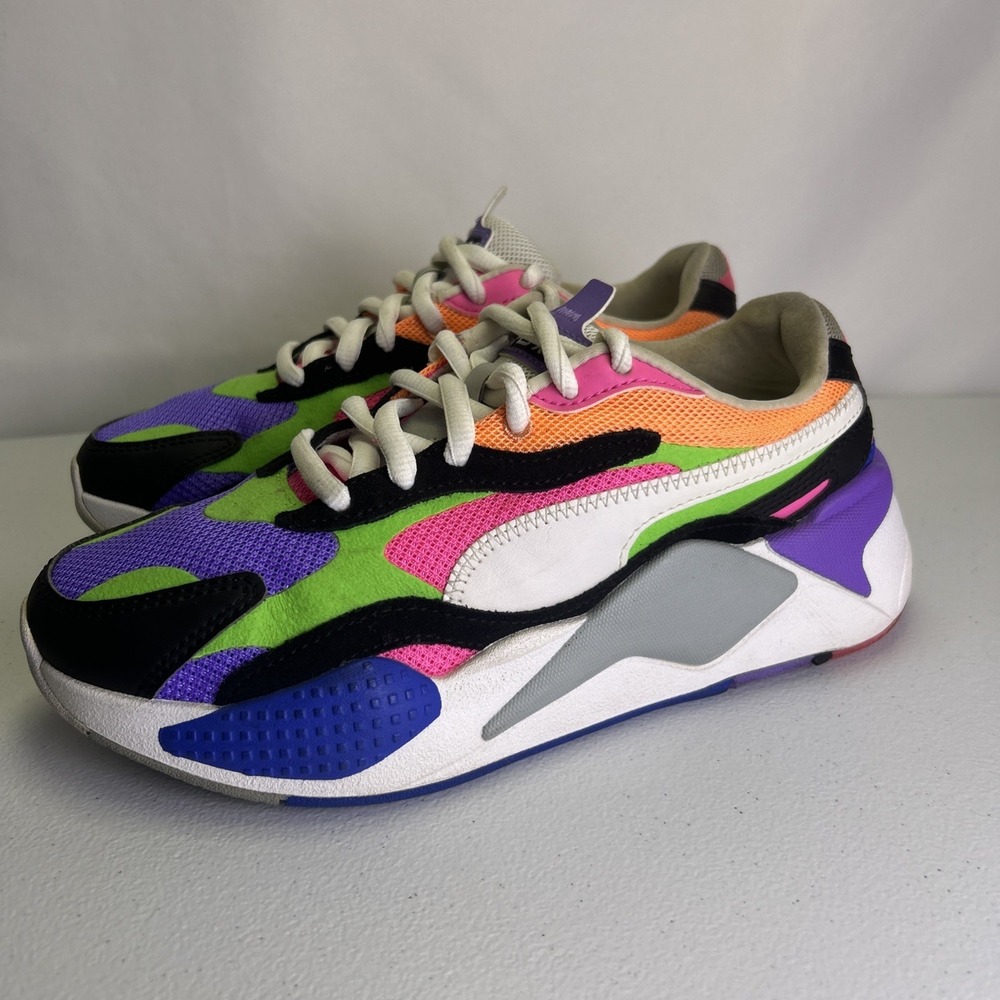 Puma RS-X3 Puzzle Women's Sneakers Size 7.5 Multicolor Neon Pink Green 373797-23